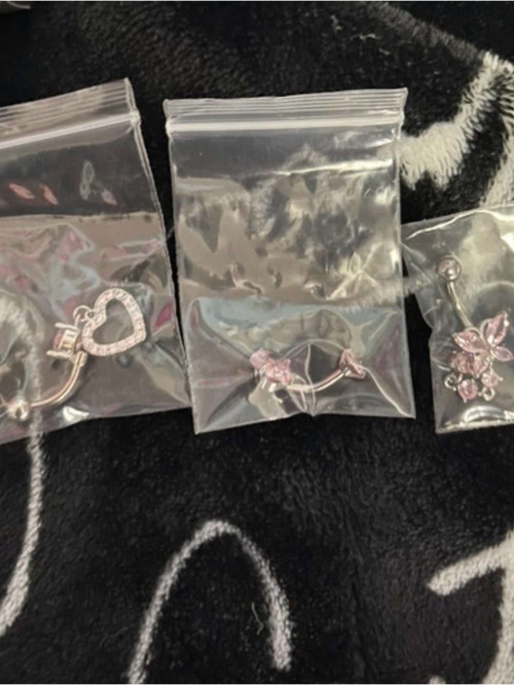 Pink Crystal Heart & Floral Belly Button Rings Set (never worn 12-14 gauge)